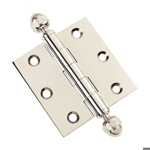 Embassy 3 x 3 Solid Brass Hinge, Polished Nickel Finish with Acorn Tips 3030US14A-1 - main